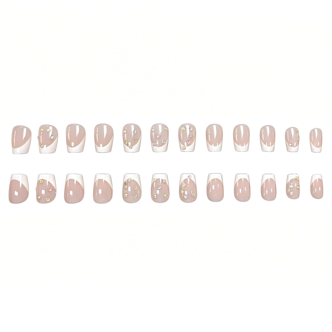 Elegante French Tip Nagelkunst-Verstärkungen mit Edelsteinakzenten Karnz