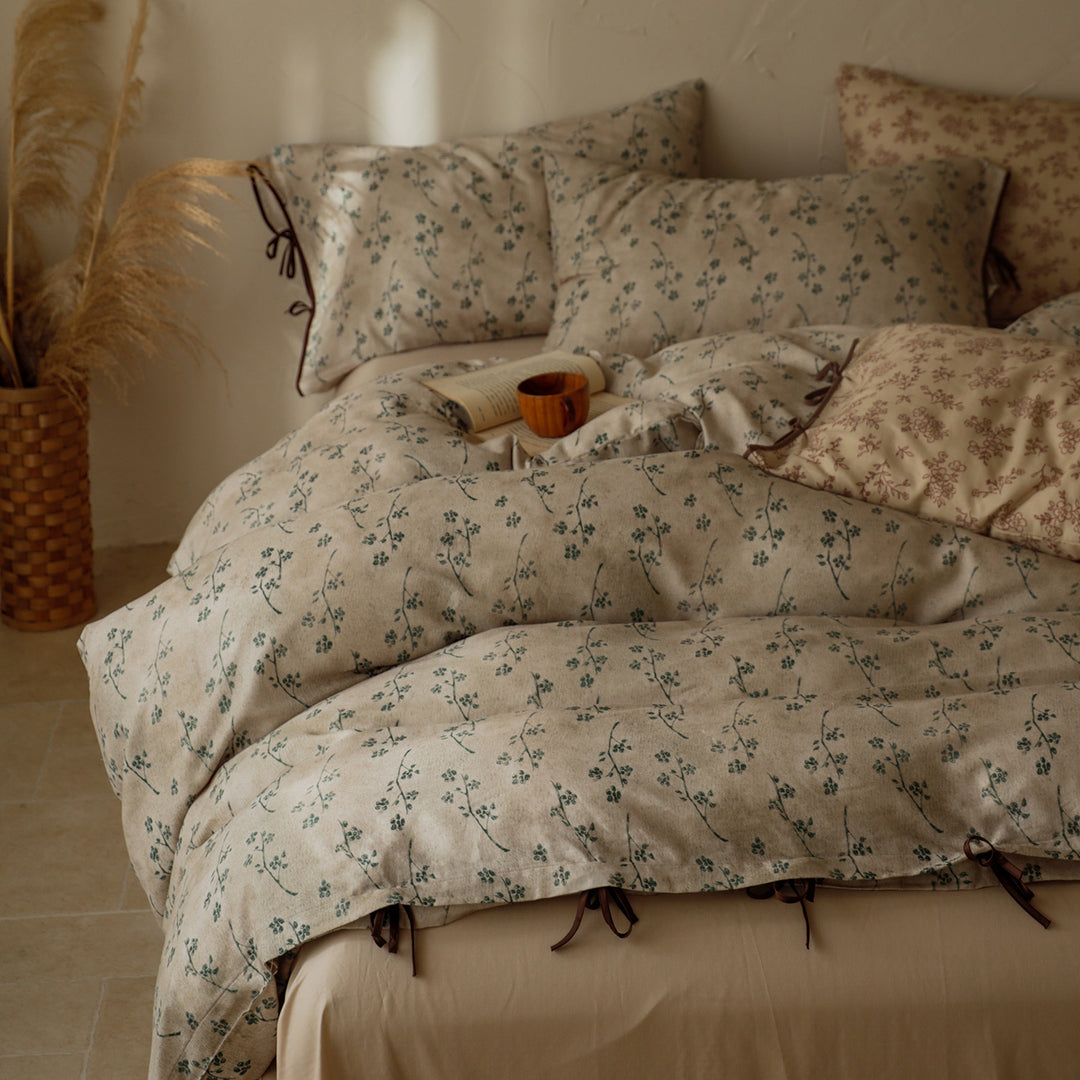 Patchwork Floral Cotton Percale Bettwäsche Set mit Knopfverschluss und Eckenbindungen