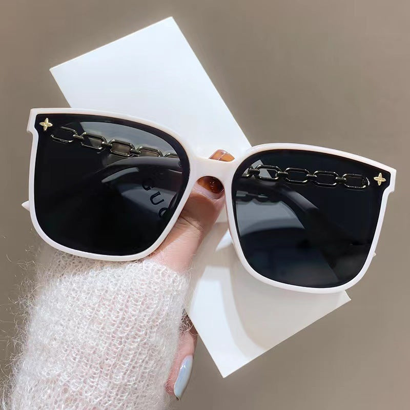 Damen extragroße Sonnenbrille mit modischem Kettenrahmen Karnz