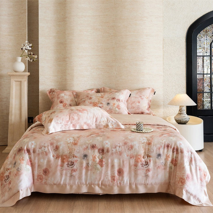 Bettwäsche-Set mit Aquarell-Blumenprint und feinem Baumwollsatin-Finish