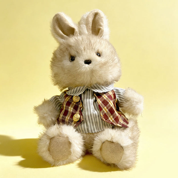 Plüsch Sitzender Hase Comforter Spielzeug mit Ultra-Weichem Kunstfell, Besticktem Gesicht und Strickschal Karnz
