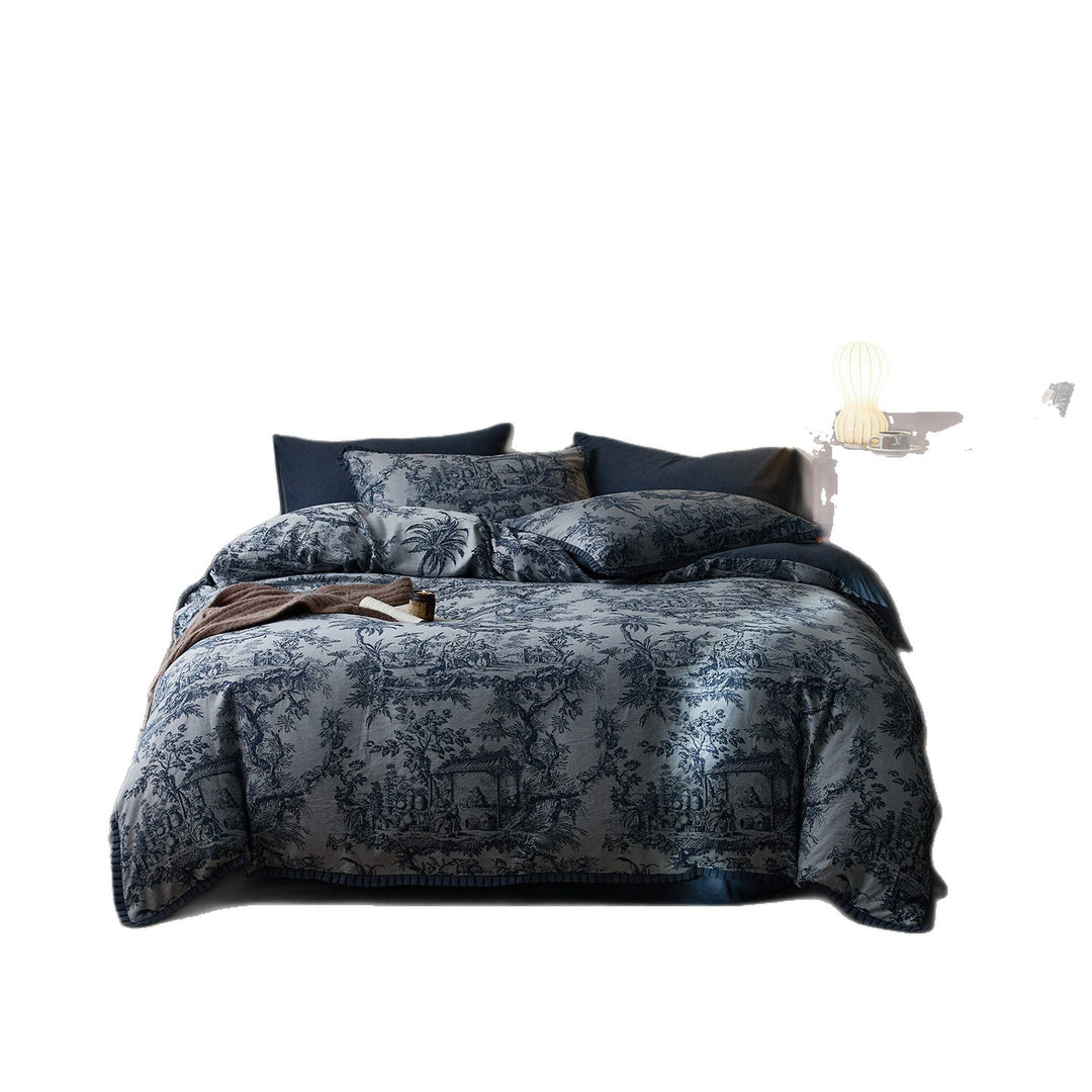 Toile-Muster Baumwollsatin Bettbezug Set mit passenden Kissenbezügen