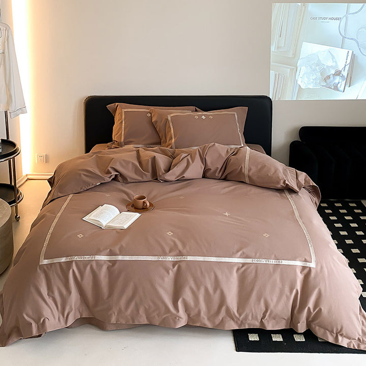 Luxuriöses Baumwoll-Satin-Bettwäsche-Set mit bestickter Rahmenkante