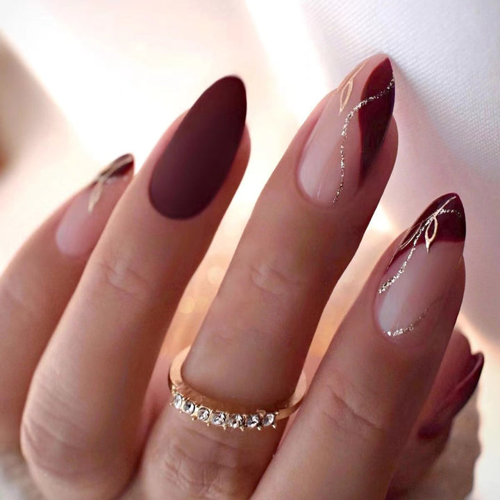 Elegante Matte und Glänzende Mandelförmige Press-On Nagelverlängerungen Karnz