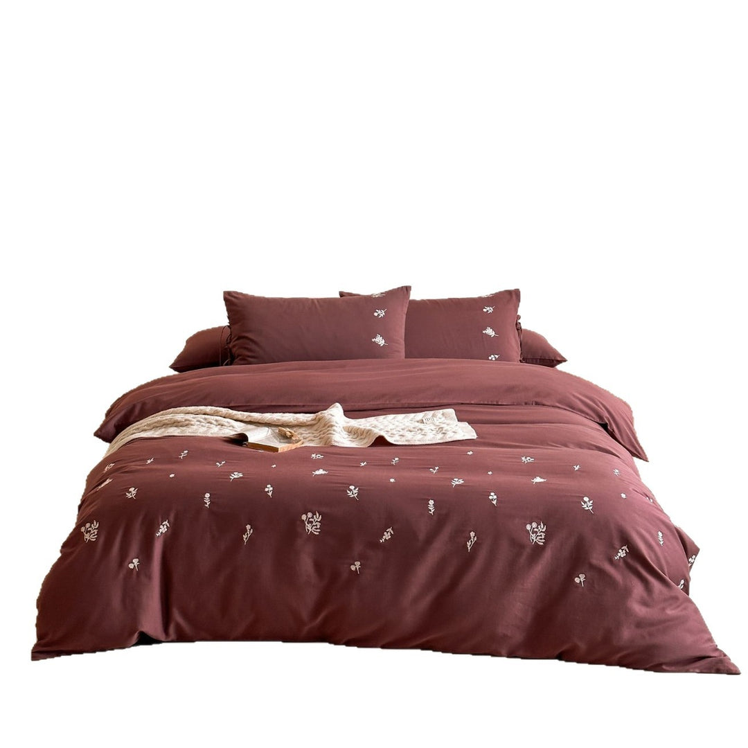 Bestickte Mini Floral Baumwoll-Satin Bettbezug Set mit Kissenbezügen