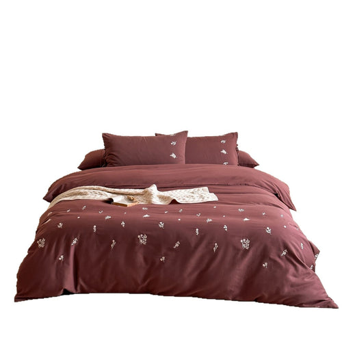 Bestickte Mini Floral Baumwoll-Satin Bettbezug Set mit Kissenbezügen