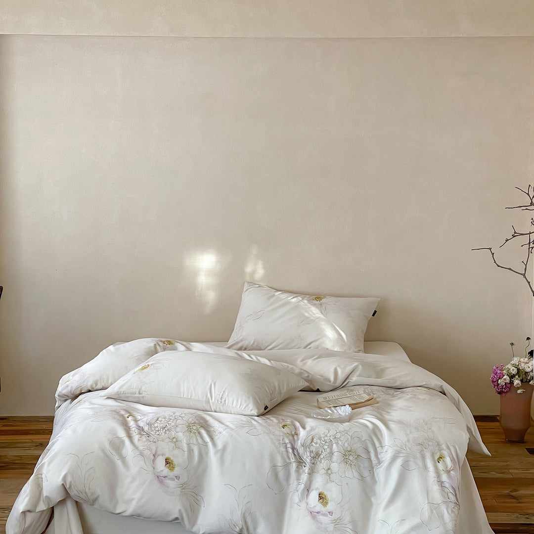Luxuriöses Baumwollsatin-Bettbezug-Set mit floralem Vintage-Muster und Kissenbezügen