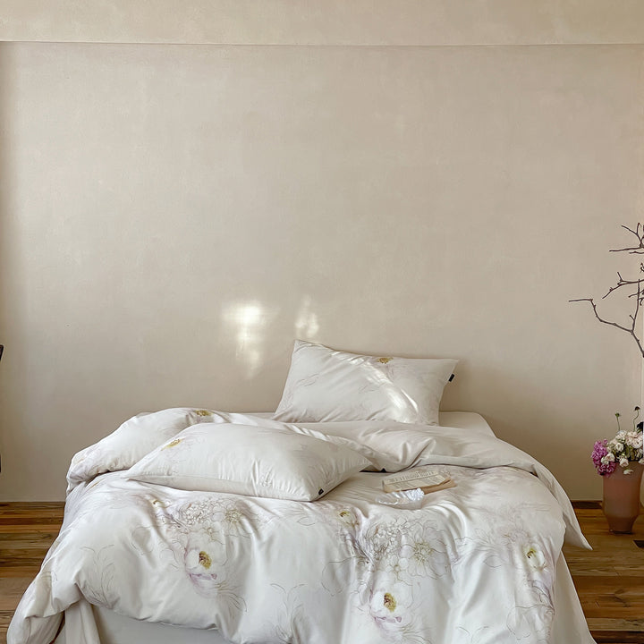 Luxuriöses Baumwollsatin-Bettbezug-Set mit floralem Vintage-Muster und Kissenbezügen
