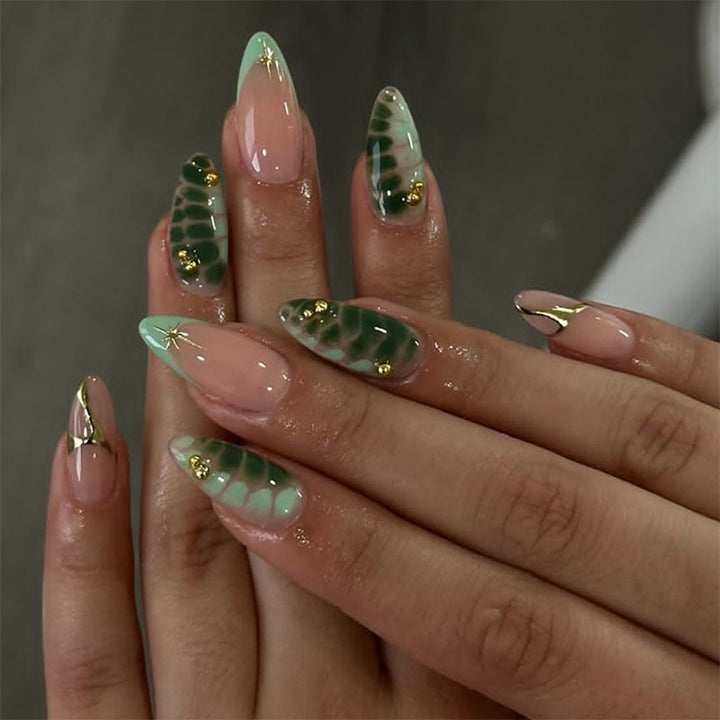 Dekorativer Press-On-Nagelset mit einzigartigen Blatt- und Ombre-Designs Karnz