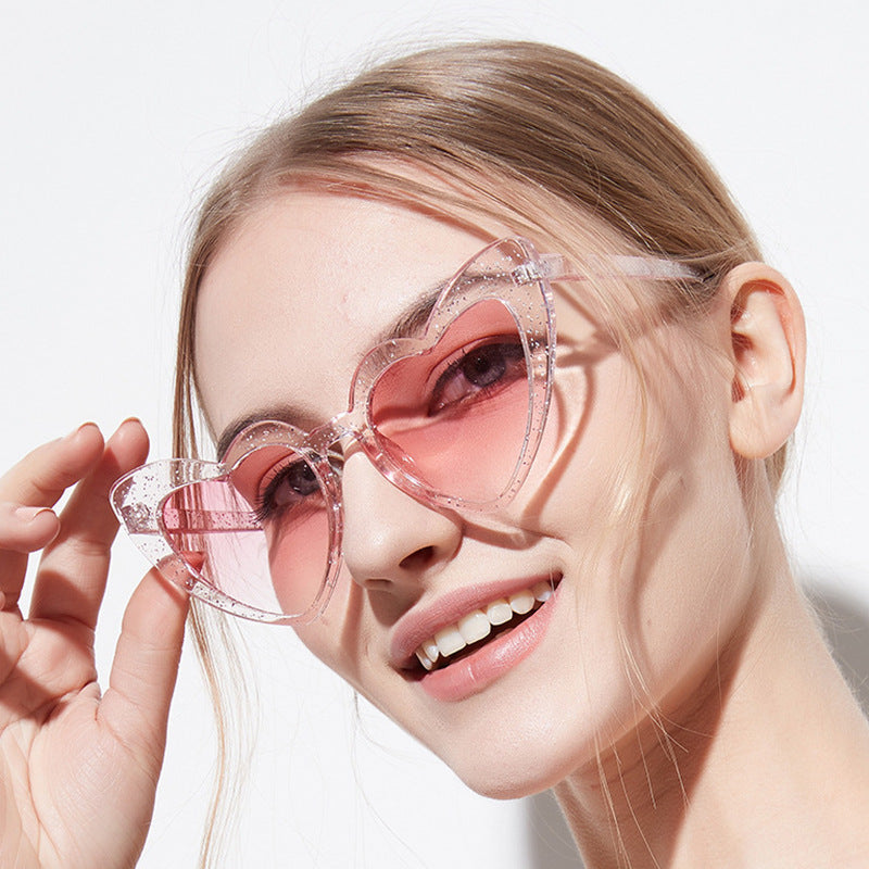 Damen Herzförmige Sonnenbrille mit glitzerndem Rahmen Karnz