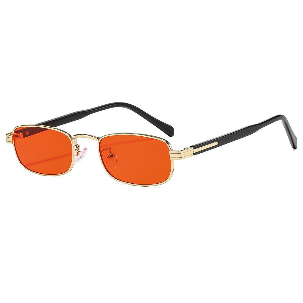 Damen modische Sonnenbrille mit stilvollem Metallrahmen und orangefarbenen Gläsern Karnz
