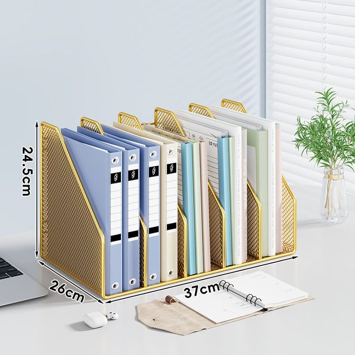 Mesh Desktop Vertical File and Folder Organizer Rack mit breiten Fächern und rutschfestem Sockel