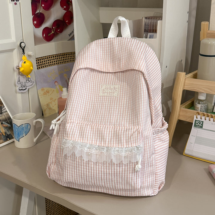 Charmantes gestreiftes Rucksack mit Spitzenbesatz Karnz