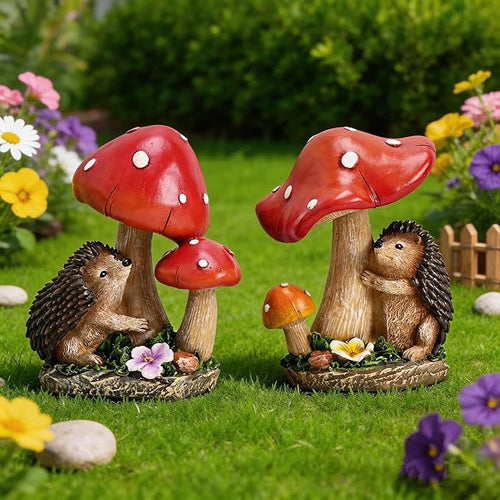 Niedliche Dekofigur mit Igel und Fliegenpilzen Karnz