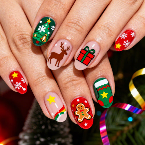 Weihnachtlich gestaltetes Press-On-Nagelkunstset mit festlichen Feiertagsdesigns Karnz