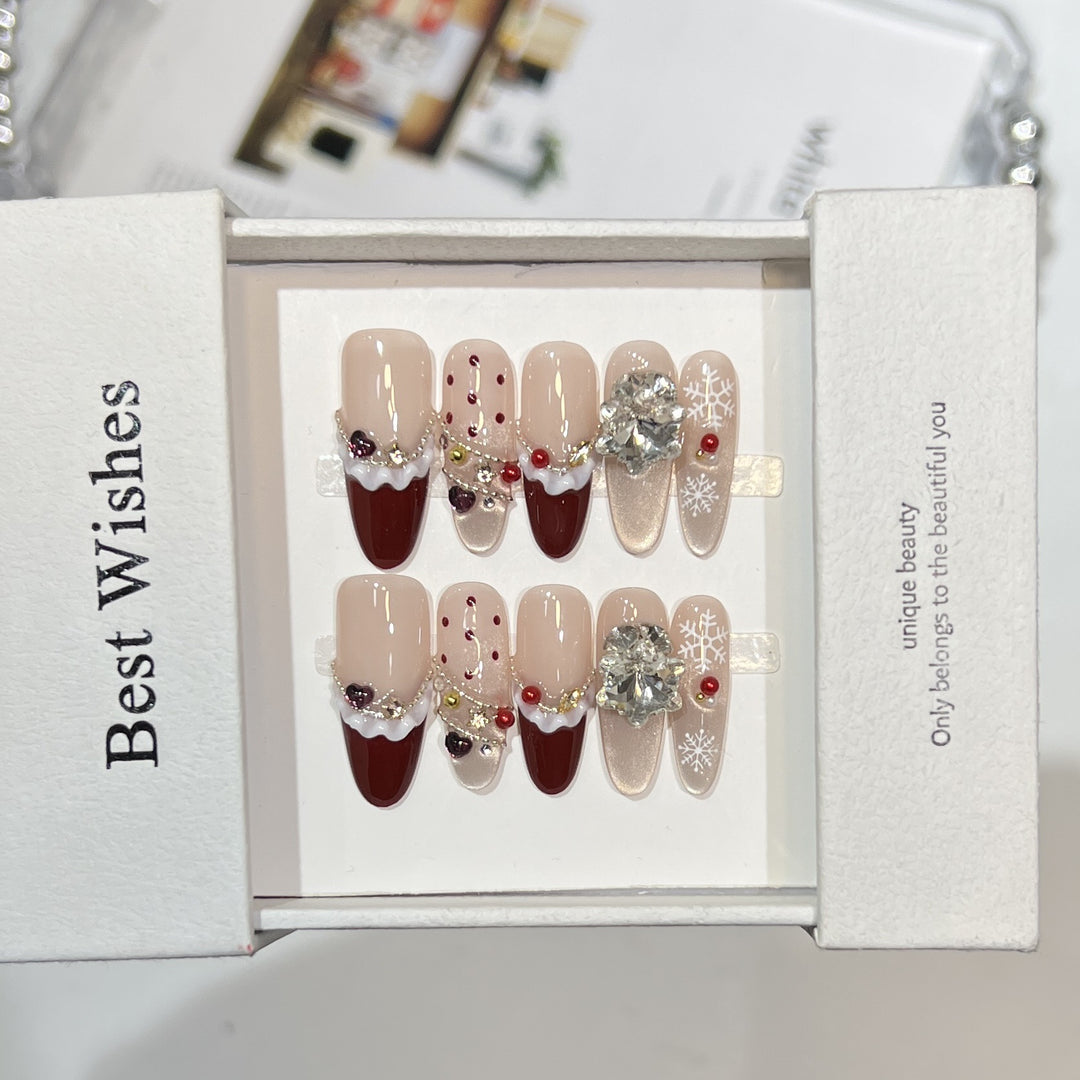 Glitzerndes Press-On Nagelkunst-Set mit Schneeflocken-Design Karnz