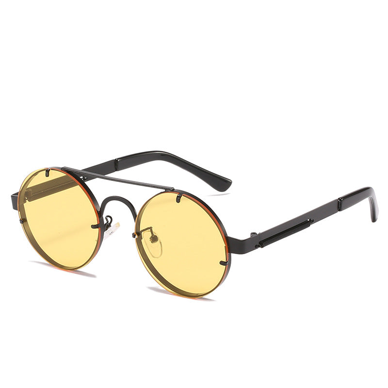 Damen runde Designer-Sonnenbrille mit innovativem Metallgestell und schützenden Gläsern Karnz