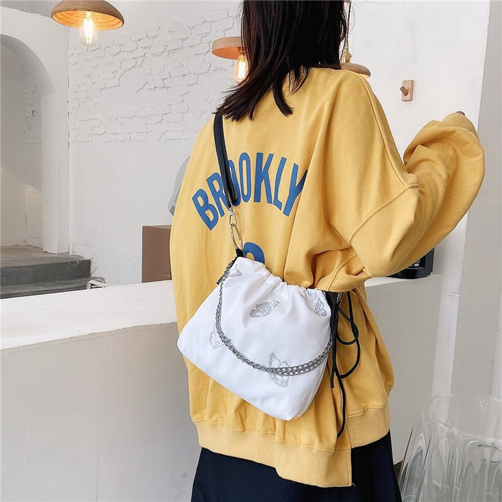 Elegante Drawstring Schmetterlingsdruck Handtasche