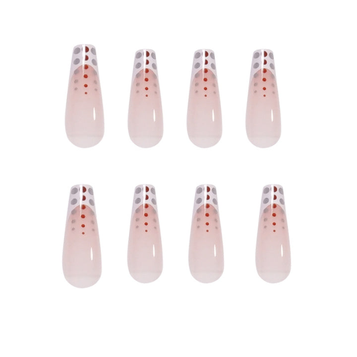 Kunstvolle Nagelverlängerungen mit eleganten Dots und schimmerndem Ombré Karnz