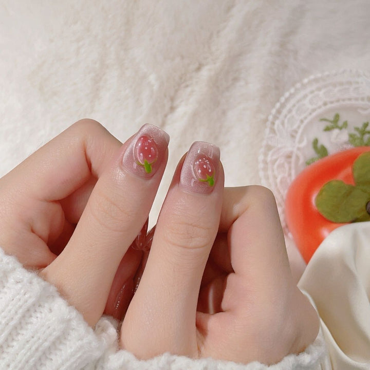 Artisanal Press-On Nail Set mit Blumen- und Obstmotiven Karnz