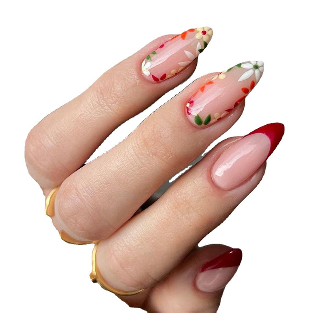 Floral Französische Spitze Falsche Nagelkunst Karnz