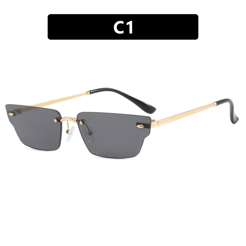 Damen geometrische Sonnenbrille mit filigranem Rahmen und transparenten Gläsern Karnz
