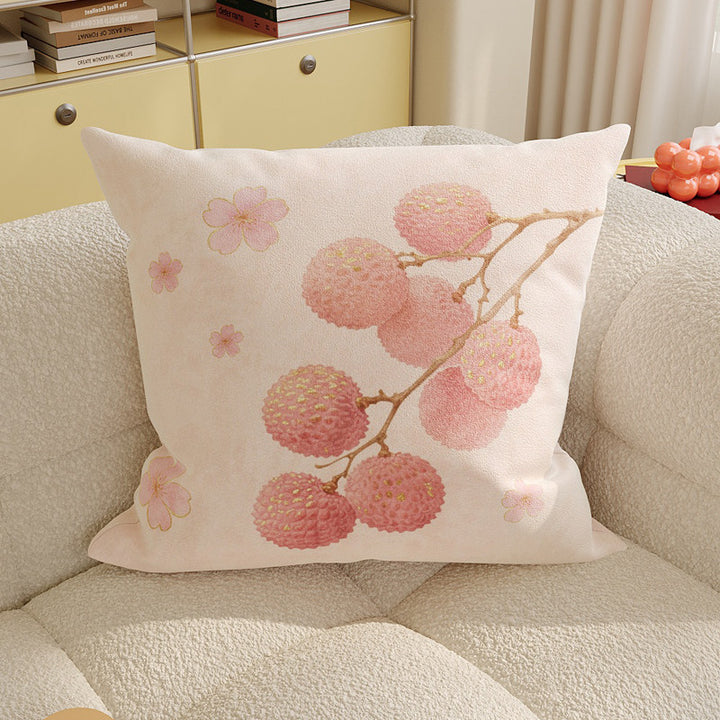 Decorative Square Throw Pillow Cover with Watercolor Lychee Botanical Print and Hidden Zipper