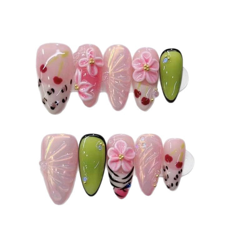 Künstlerisches Floral-Verzierte Press-On Nagelset Karnz