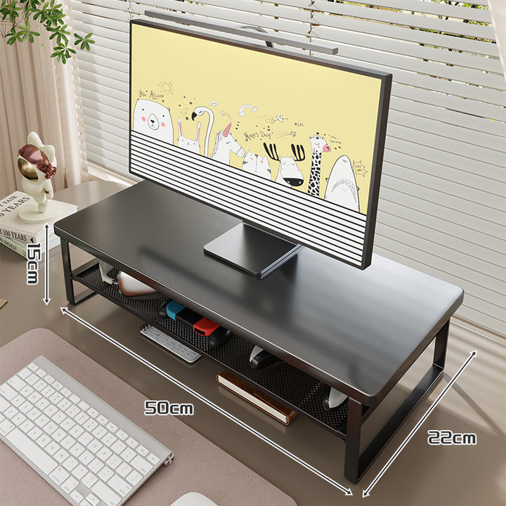 Holz-Top Monitorständer mit Metalrahmen und Mesh-Unterregal