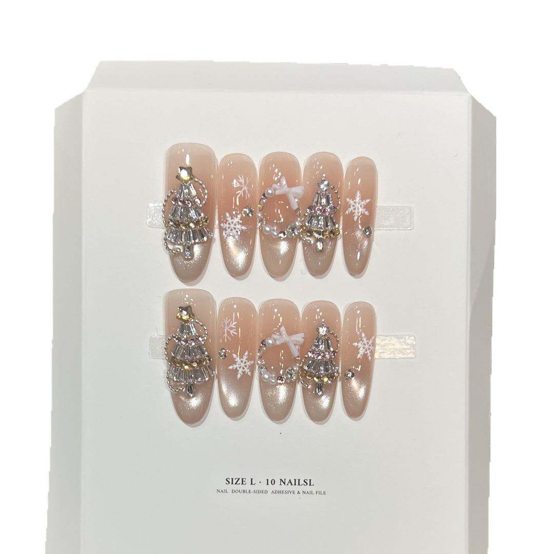 Glitzerndes Press-On Nagelkunst-Set mit Schneeflocken-Design Karnz