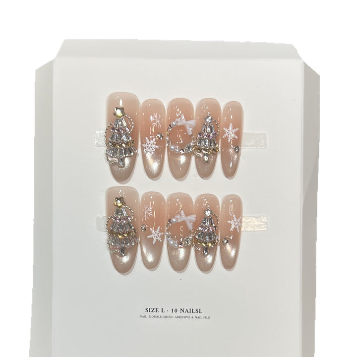 Glitzerndes Press-On Nagelkunst-Set mit Schneeflocken-Design Karnz