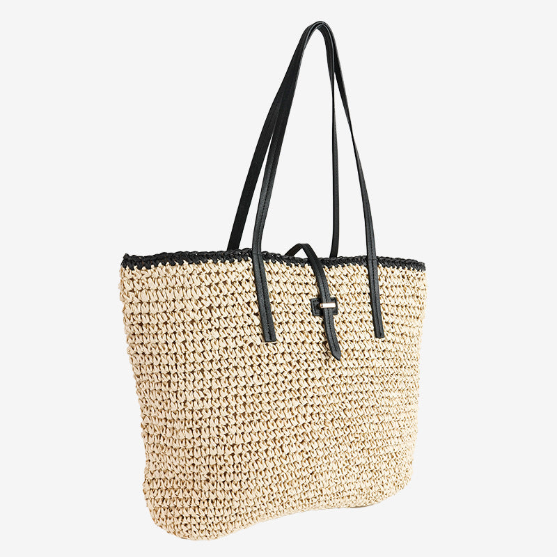 Damen Handtasche aus geflochtenem Naturmaterial mit Ledergriffen Karnz