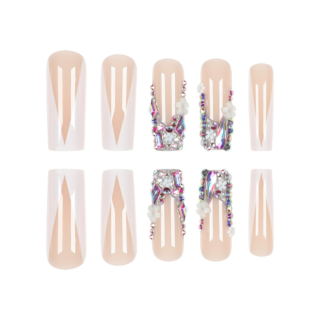 Luxus Stiletto Press-On Nägel mit floralen Verzierungen Karnz