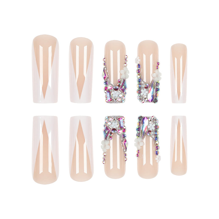 Luxus Stiletto Press-On Nägel mit floralen Verzierungen Karnz