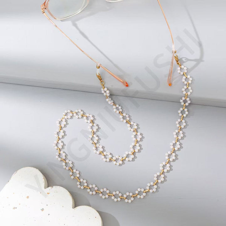 Eleganter Perl- und Goldketten-Brillenhalter Karnz