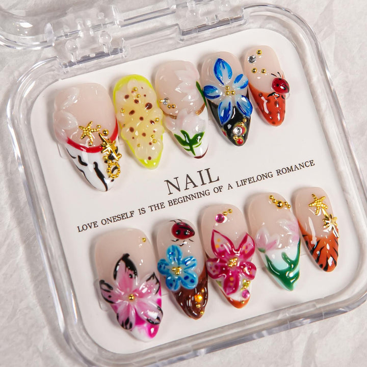3D Blumendesign Press-On Nagelset