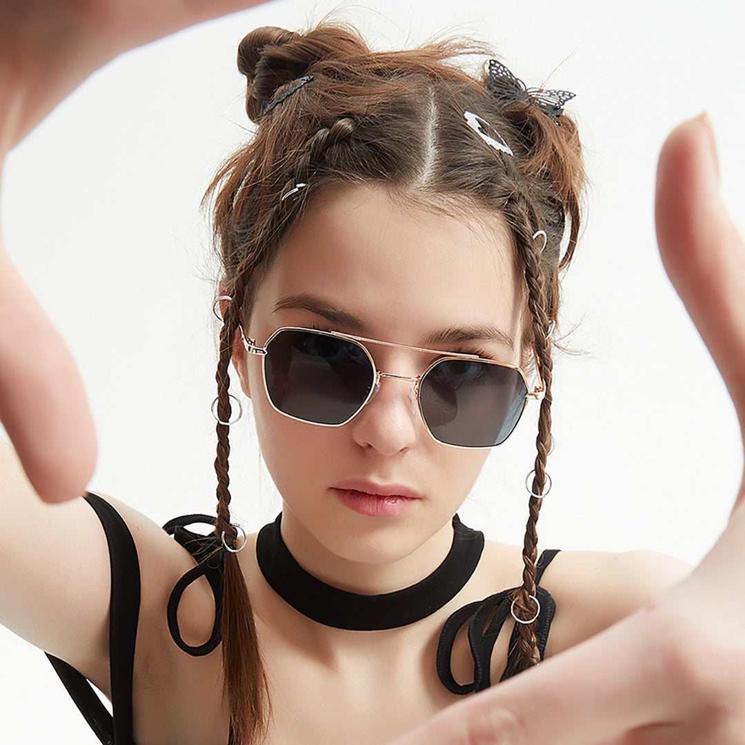Damen filigrane Sonnenbrille mit elegantem polygonalen Rahmen Karnz