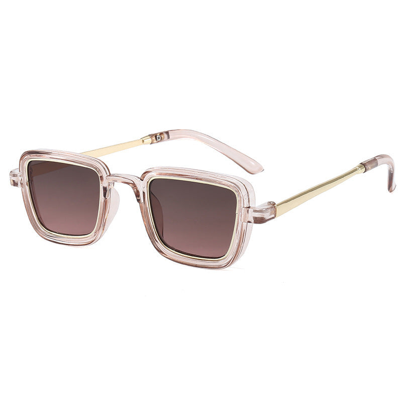 Damen quadratische Sonnenbrille mit transparentem Rahmen und goldenen Akzenten Karnz