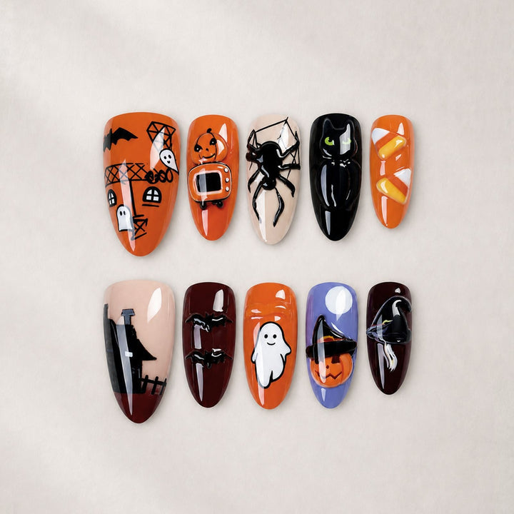 Kunstnagelset mit gruseligen Halloween-Motiven Karnz