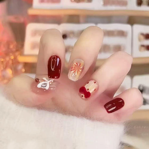 Künstlerisches rotes Press-On-Nagelkunst-Set