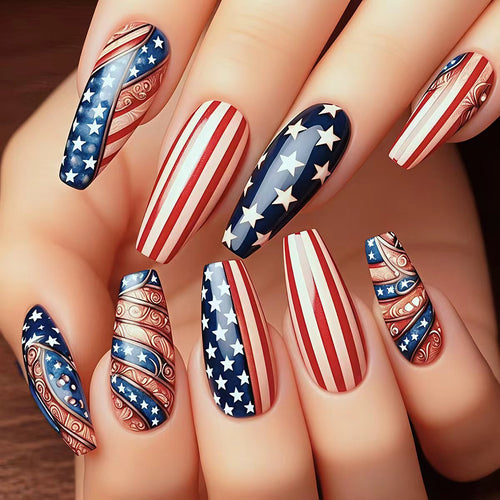 Kunstnägel mit Kreativen Patrioten-Motiven Karnz