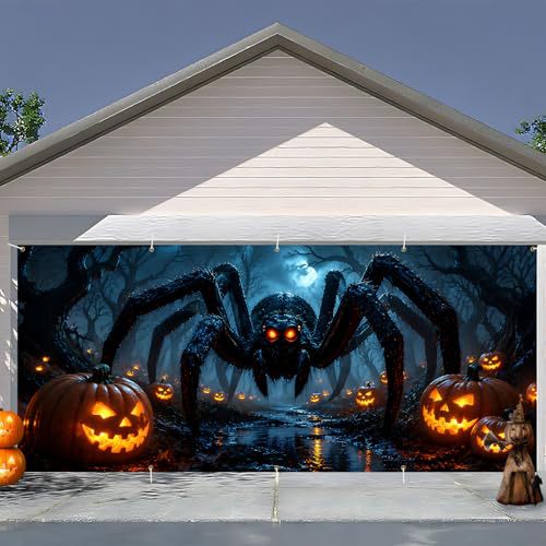 Großformatiger Halloween-Fotohintergrund aus wetterfestem Polyester mit geöstem Befestigungsrand und leuchtendem Haunted-House-Motiv
