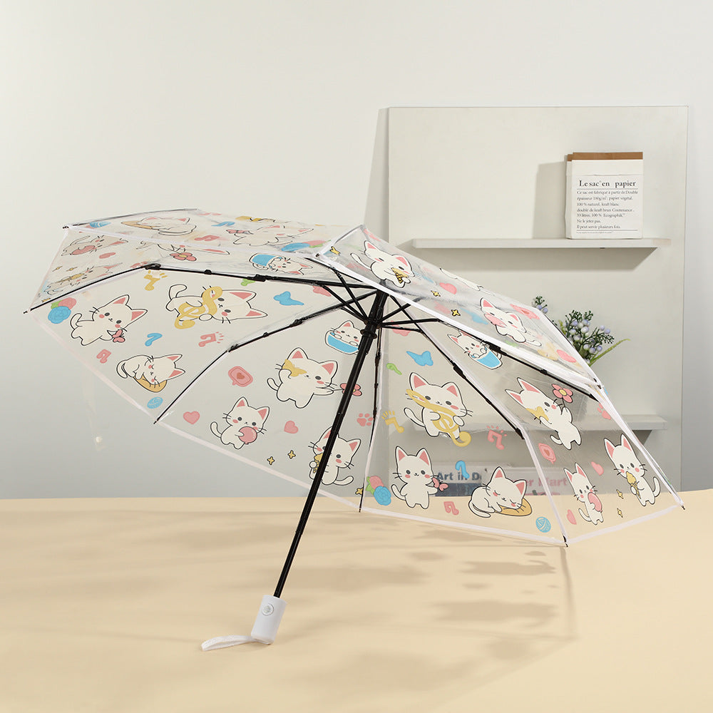 Damen transparente Reißverschluss-Mäppchen mit niedlichen Katzenmotiven Karnz