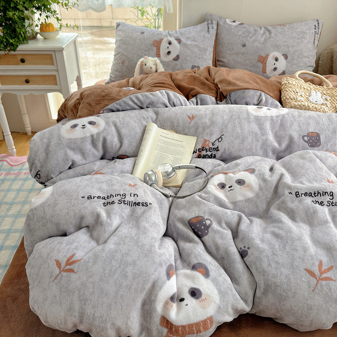 Ultra-Plüsch Teddy-Motiv Mikrofleece Komfortdecke mit gestepptem Loft