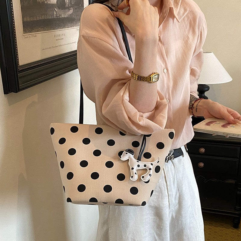 Polka Dot Canvas Schultertasche Karnz