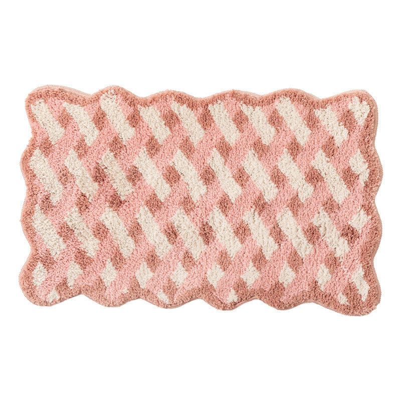flauschige Bad- und Fußmatte aus Baumwoll-Tufting mit Retro-Karo-Muster
