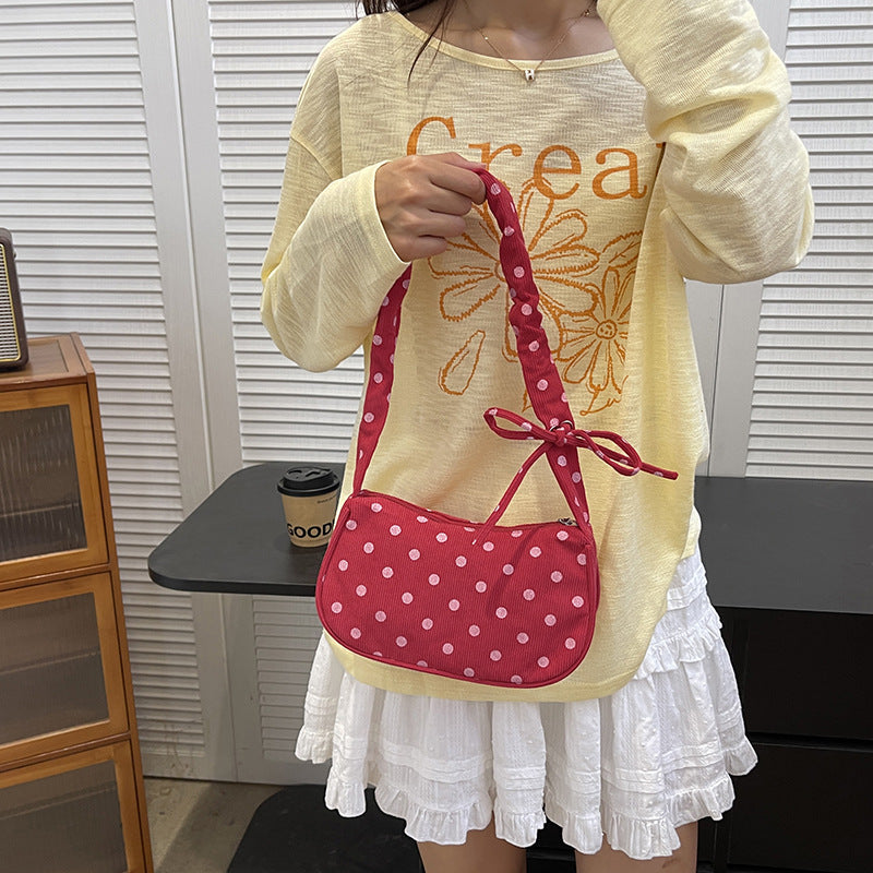 Rüschendes Polka-Dot Handheld Schultertasche