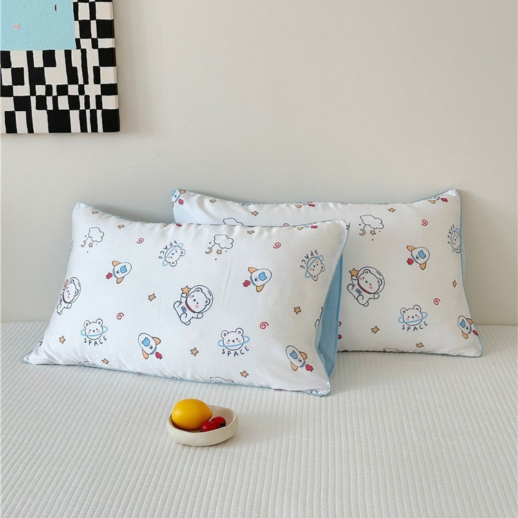 Kinder-Kissenbezug-Set aus Baumwollsatin mit Panda-Print und kariertem Design Karnz