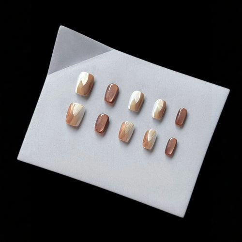 Chic Press-On Nail Art Set mit eleganten neutralen Tönen