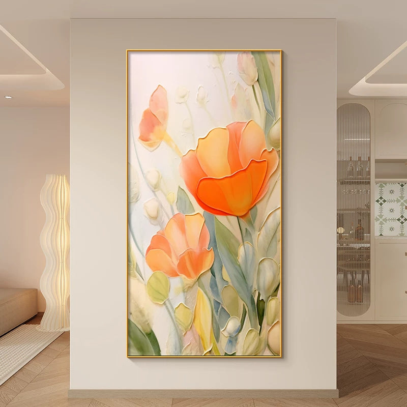 Künstlerisches strukturiertes florales Leinwandkunstwerk für Innenräume